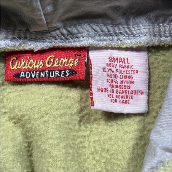 Vintage 90s Curious George Hoodie Women Size Small Fleece Green Embroidered Rare - Picture 4 of 7